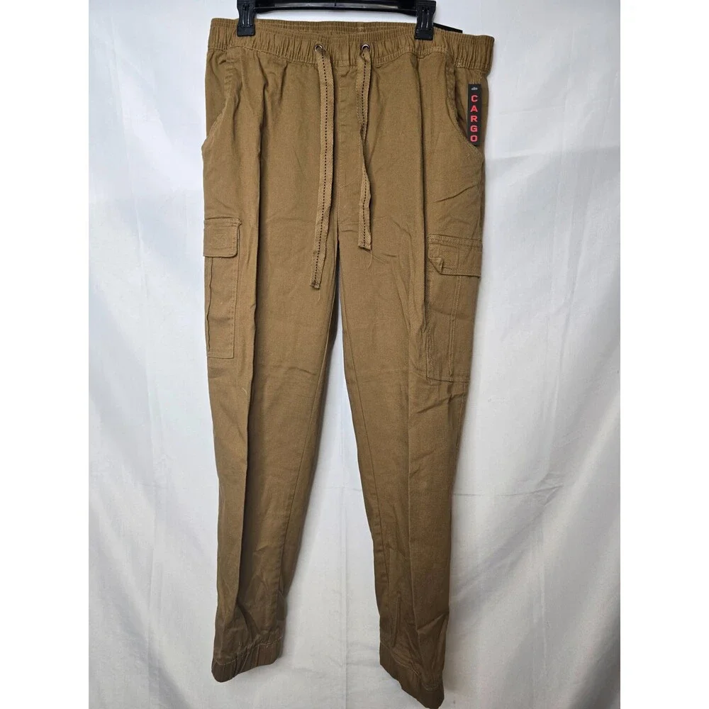 NWT Galaxy By Harvic Mens Brown Stretch Drawstring Cargo Jogger Pants Size XL